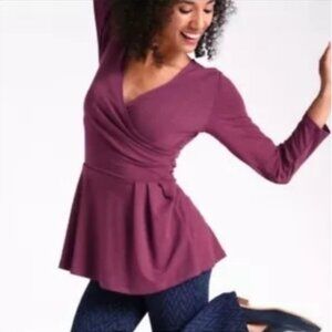 Betabrand Pose Peplum Surplice Top Medium Mulberry